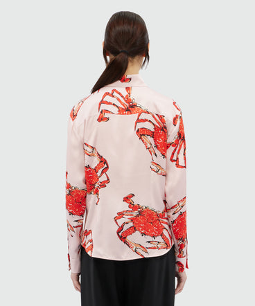 Pink satin shirt with "King crab" print