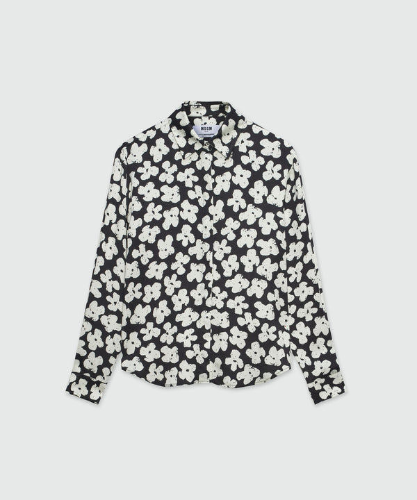 Black satin shirt with MSGM "Puffy flowers" print