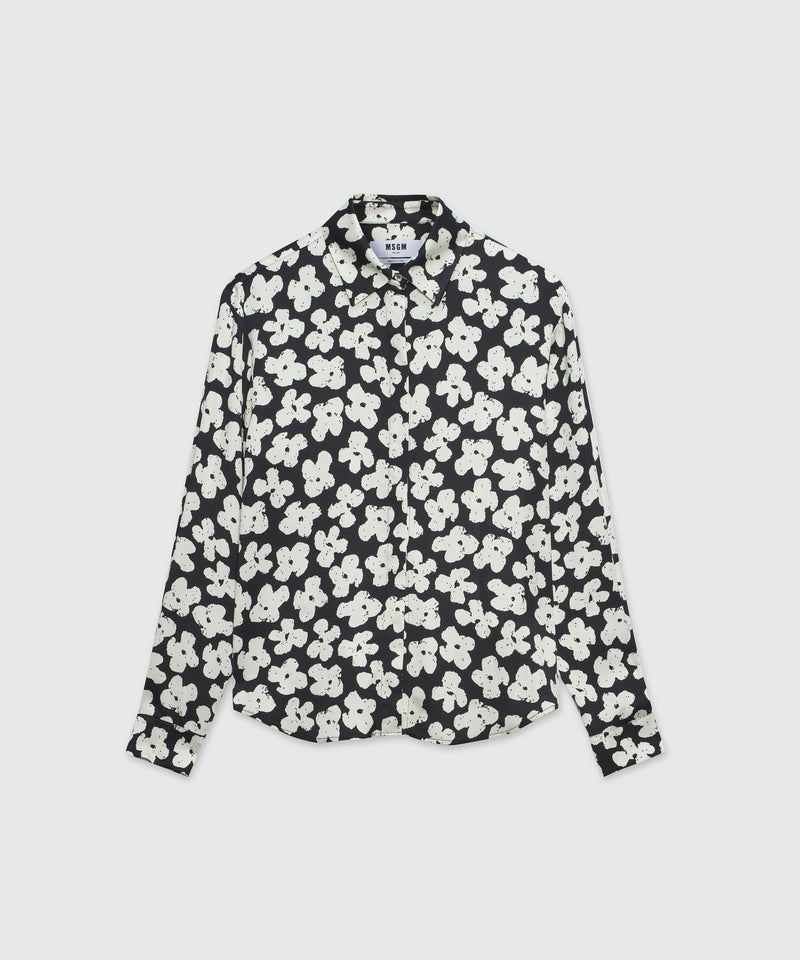 Black satin shirt with MSGM "Puffy flowers" print Black Women 