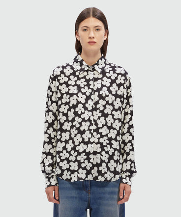 Black satin shirt with MSGM "Puffy flowers" print