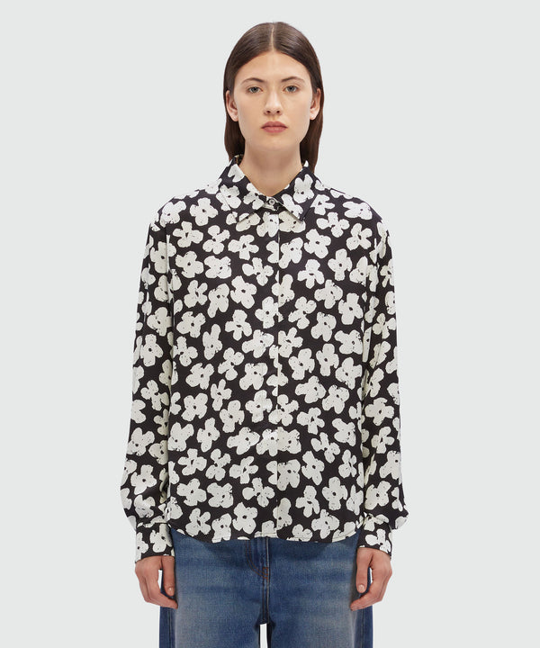 Black satin shirt with MSGM "Puffy flowers" print