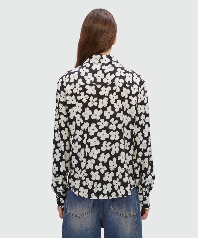 Black satin shirt with MSGM "Puffy flowers" print Black Women 