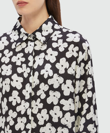 Black satin shirt with MSGM "Puffy flowers" print