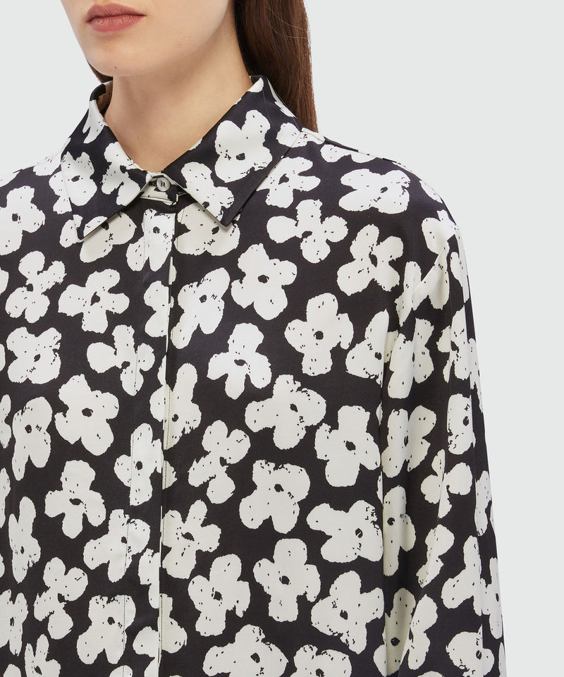 Black satin shirt with MSGM "Puffy flowers" print Black Women 