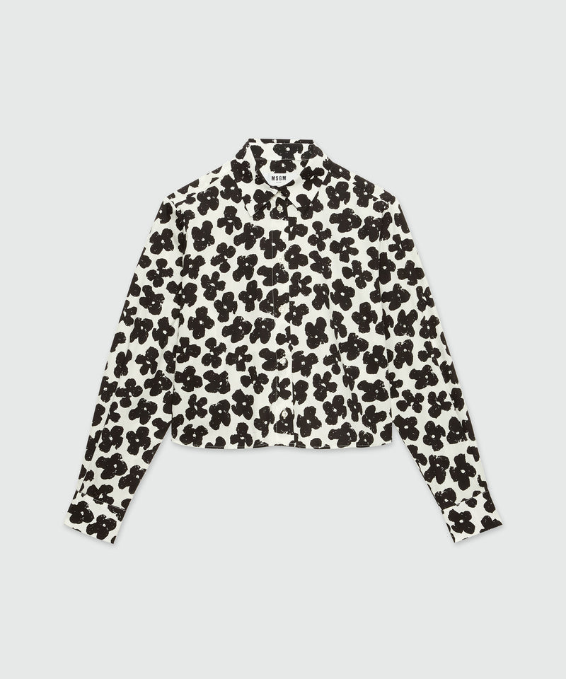 White poplin shirt with MSGM "Puffy flowers" print Black Women 