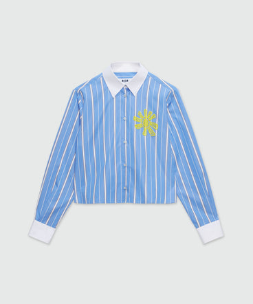 Striped light blue poplin shirt with sun detail