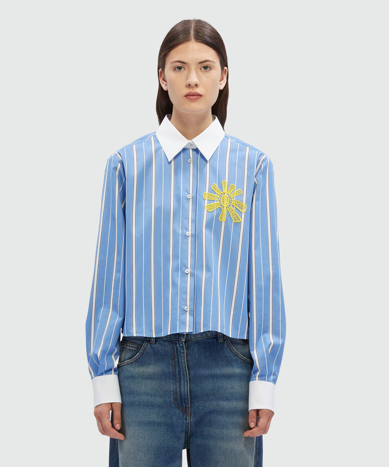 Striped light blue poplin shirt with sun detail BLUE Women 