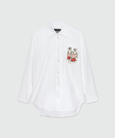 White poplin shirt with "Two Sailors" embroidery Luke Edward Hall x MSGM