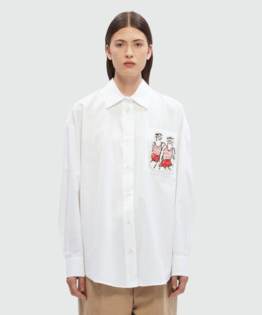 Camicia in popeline bianco con ricamo "Two Sailors" Luke Edward Hall x MSGM