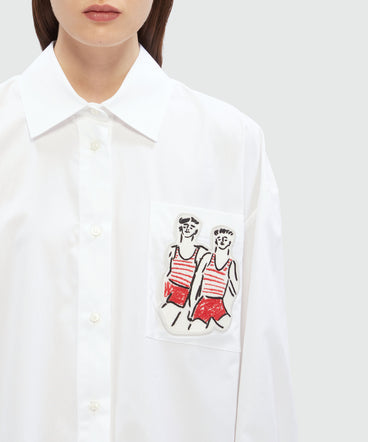 White poplin shirt with "Two Sailors" embroidery Luke Edward Hall x MSGM