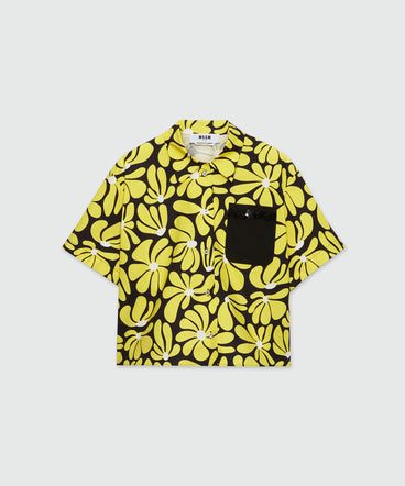 Black and yellow faille shirt with "Eclectic daisy" print