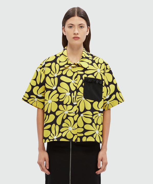 Black and yellow faille shirt with "Eclectic daisy" print