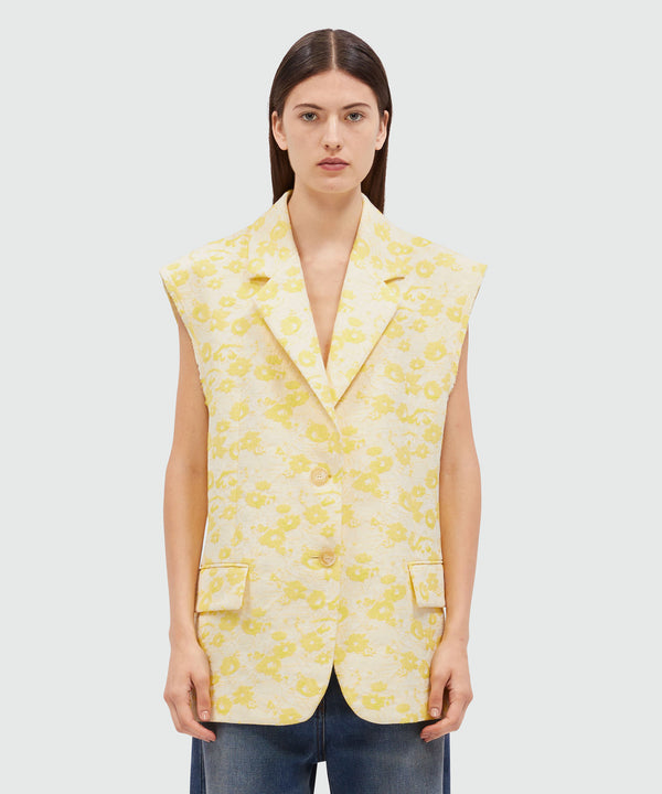 Sleeveless jacket in floral jacquard