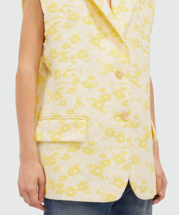 Sleeveless jacket in floral jacquard