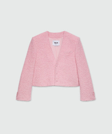 Pink sponge-effect tweed blazer