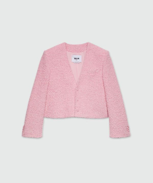 Pink sponge-effect tweed jacket