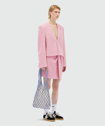 Pink sponge-effect tweed jacket