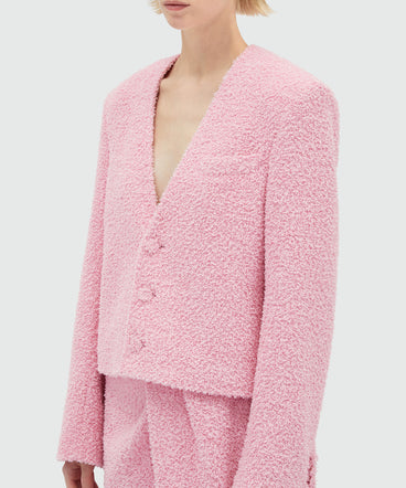 Pink sponge-effect tweed jacket