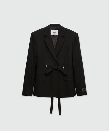 MSGM Tailoring black fresco wool jacket with drawstring