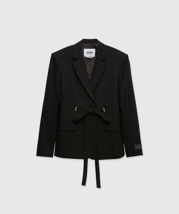 MSGM Tailoring black fresco wool jacket with drawstring