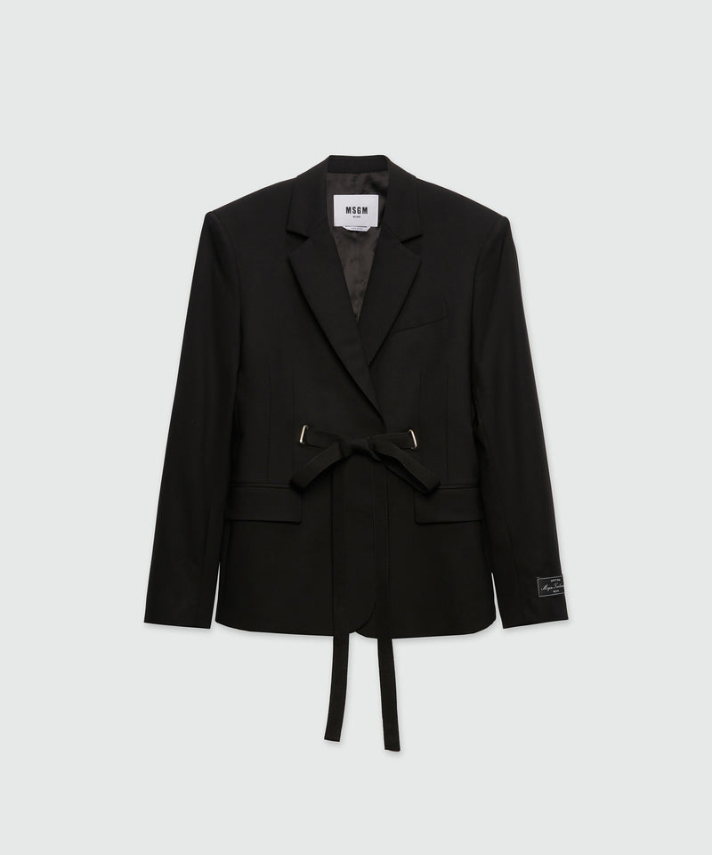 MSGM Tailoring black fresco wool jacket with drawstring Black Women 