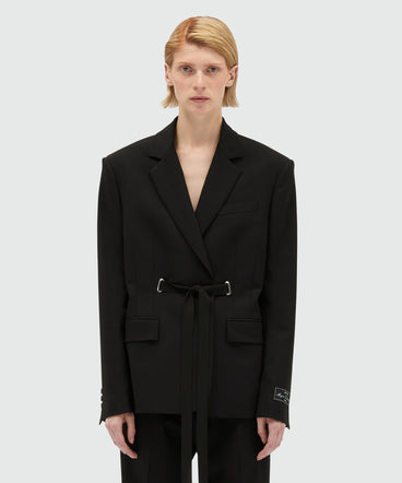 MSGM Tailoring black fresco wool jacket with drawstring