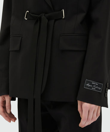 MSGM Tailoring black fresco wool blazer with drawstring