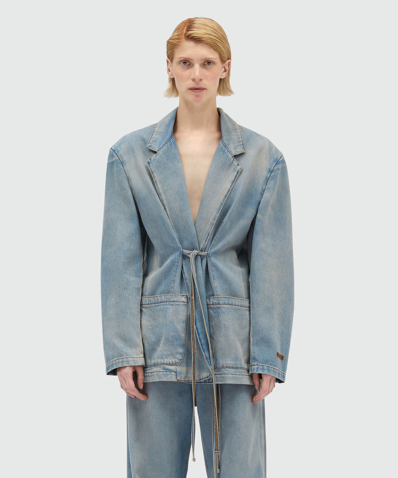 Faded denim jacket with shoulder pads BLUE Women 