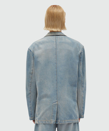 Faded denim blazer with shoulder pads