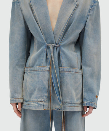 Faded denim blazer with shoulder pads