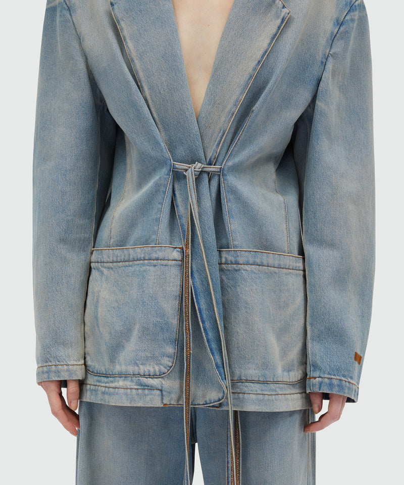 Faded denim blazer with shoulder pads BLUE Women 