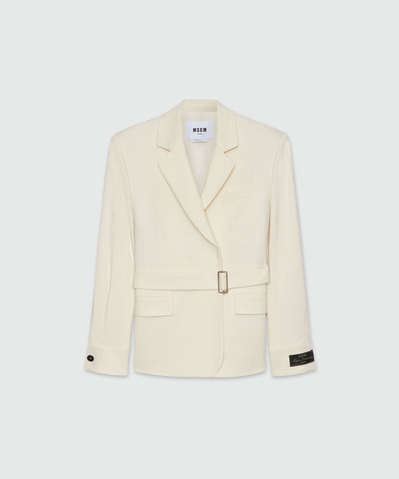 MSGM Tailoring ivory flamed canvas blazer OFF WHITE Women 