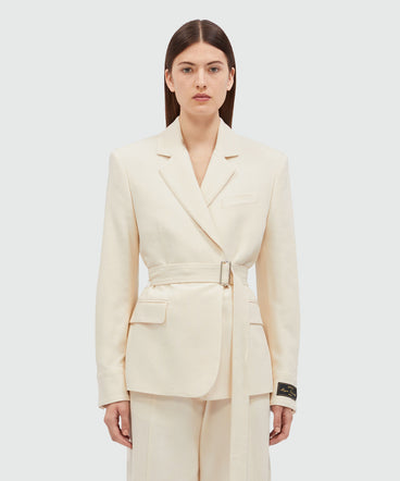 MSGM Tailoring ivory flamed canvas jacket