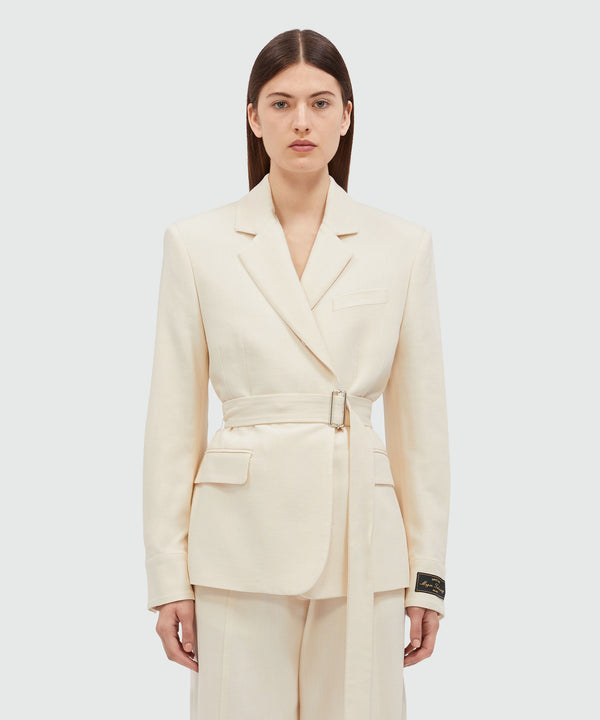 MSGM Tailoring ivory flamed canvas jacket