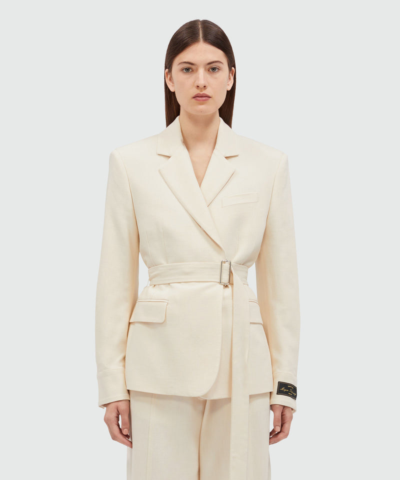 MSGM Tailoring ivory flamed canvas jacket OFF WHITE Women 