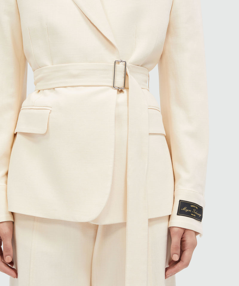 MSGM Tailoring ivory flamed canvas jacket OFF WHITE Women 