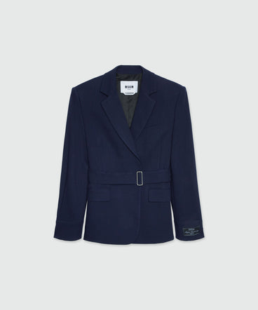 MSGM Tailoring navy blue flamed canvas blazer