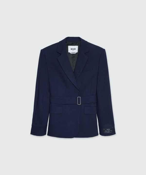 MSGM Tailoring navy blue flamed canvas jacket