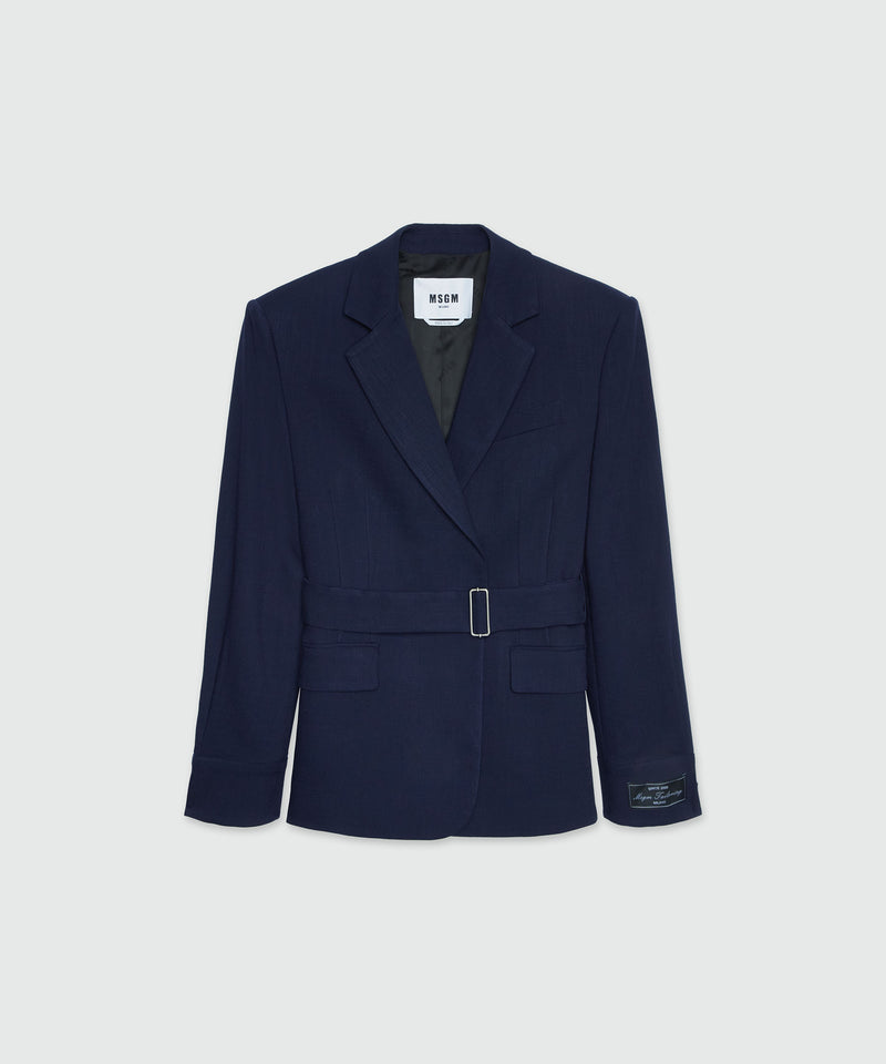 MSGM Tailoring navy blue flamed canvas blazer 88 Women 