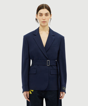 MSGM Tailoring navy blue flamed canvas blazer