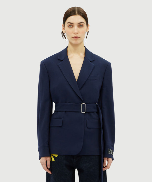 MSGM Tailoring navy blue flamed canvas jacket