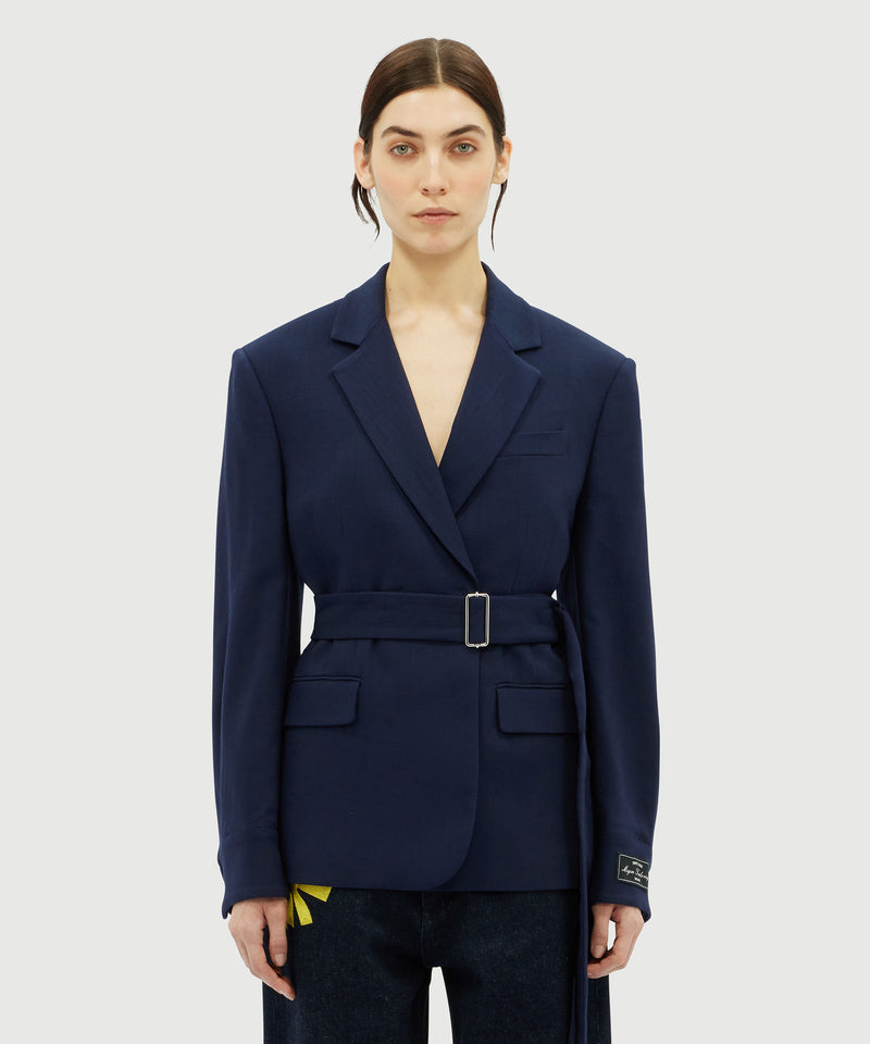 MSGM Tailoring navy blue flamed canvas jacket 88 Women 