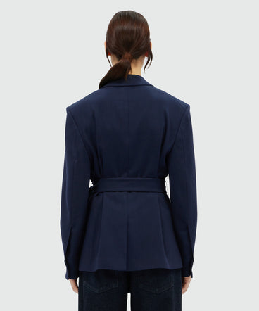 MSGM Tailoring navy blue flamed canvas jacket