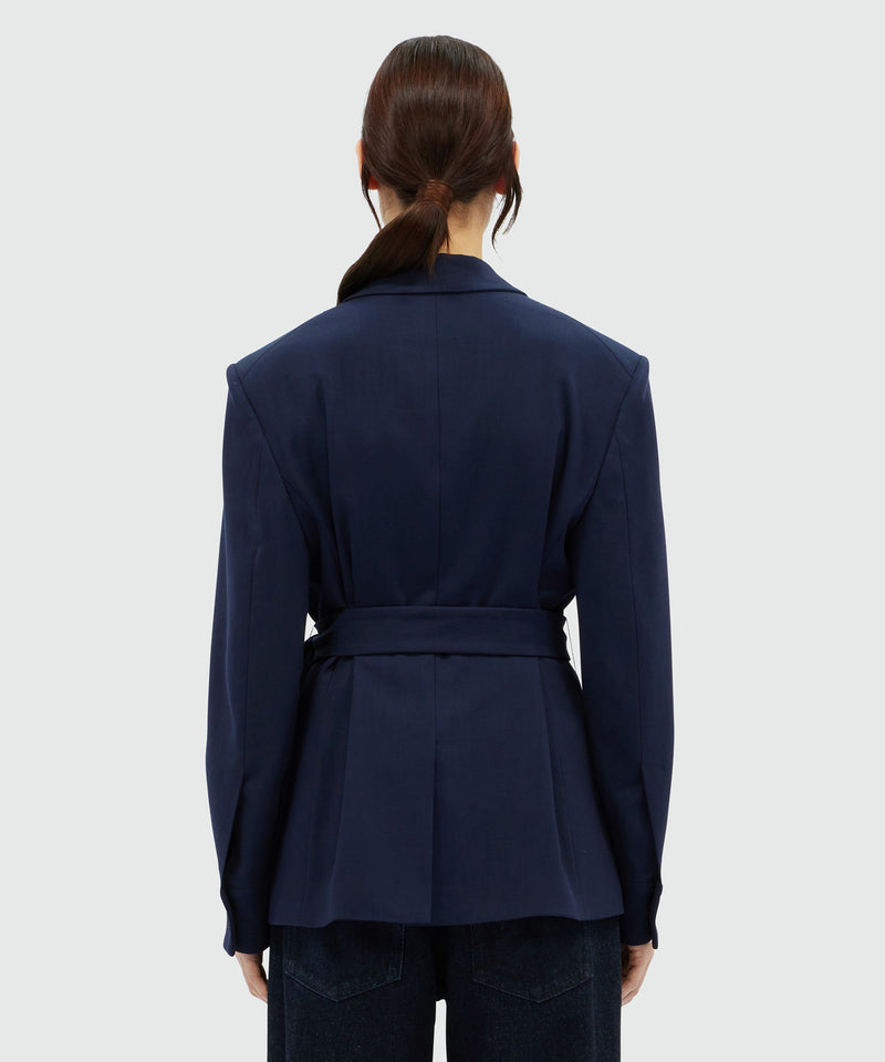 Giacca in canvas fiammato blu navy MSGM Tailoring 88 Donna 