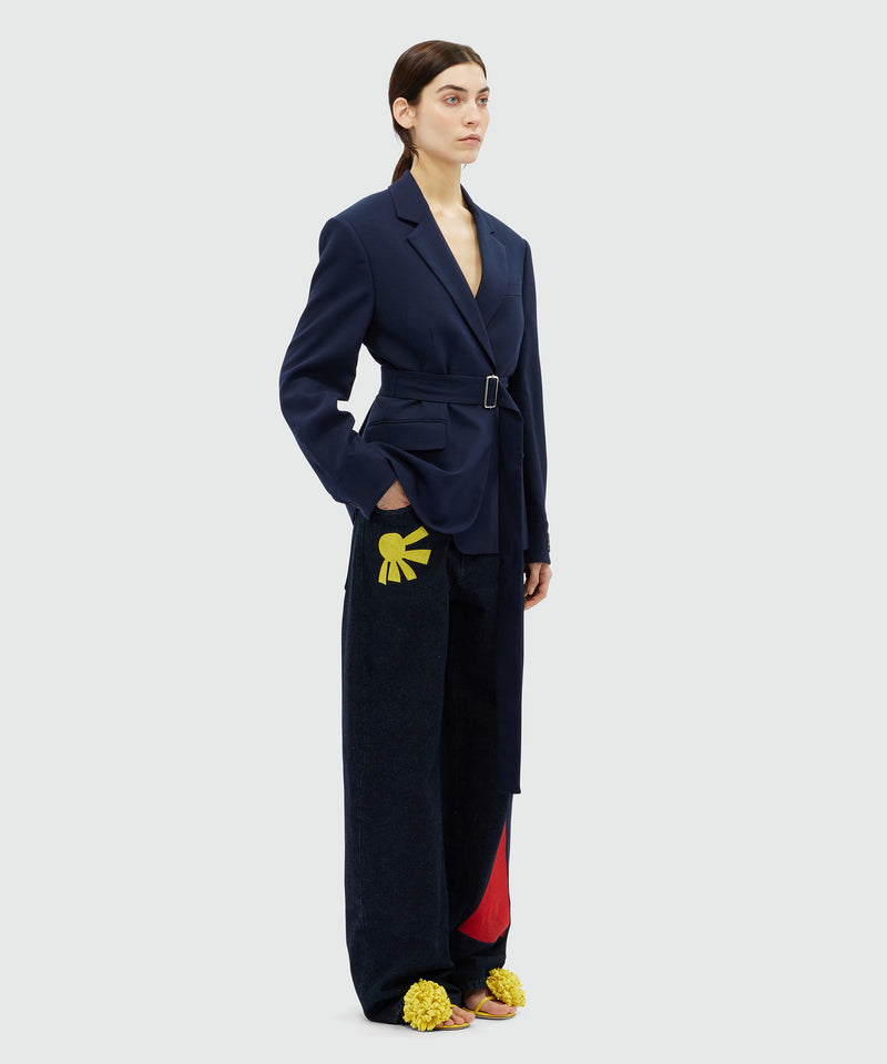 MSGM Tailoring navy blue flamed canvas blazer 88 Women 