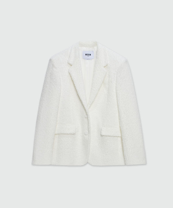 White sponge-effect tweed blazer