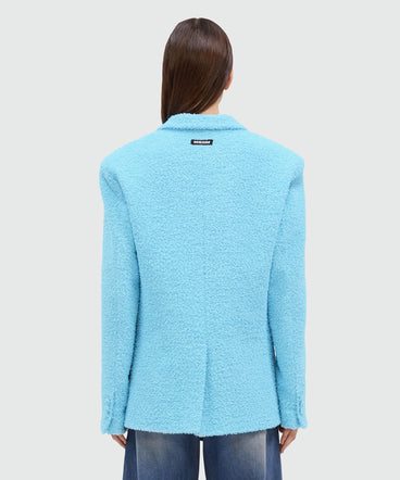 Light blue sponge-effect tweed jacket