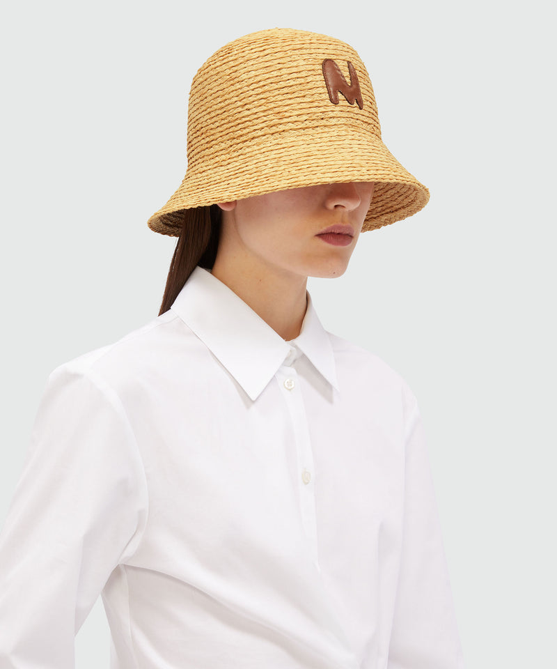 Raffia cloche hat with "TheMwave" patch BEIGE Women 