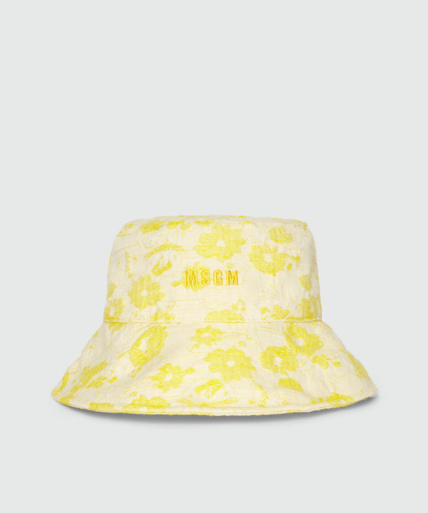 Yellow bucket hat with floral embroidery