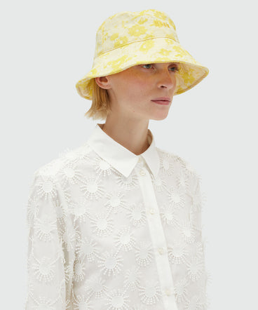 Yellow bucket hat with floral embroidery